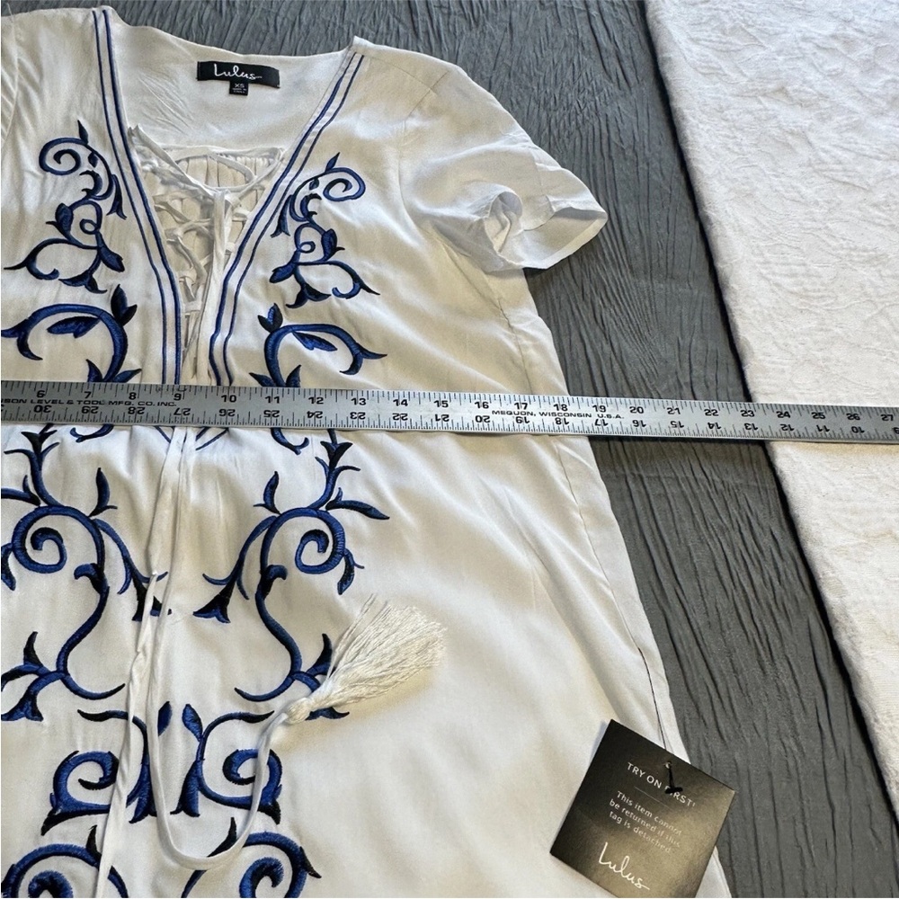 Lulus Small Embroidered Lace Up Shift Dress Vacation Beach Down In Kokomo - Picture 10 of 13